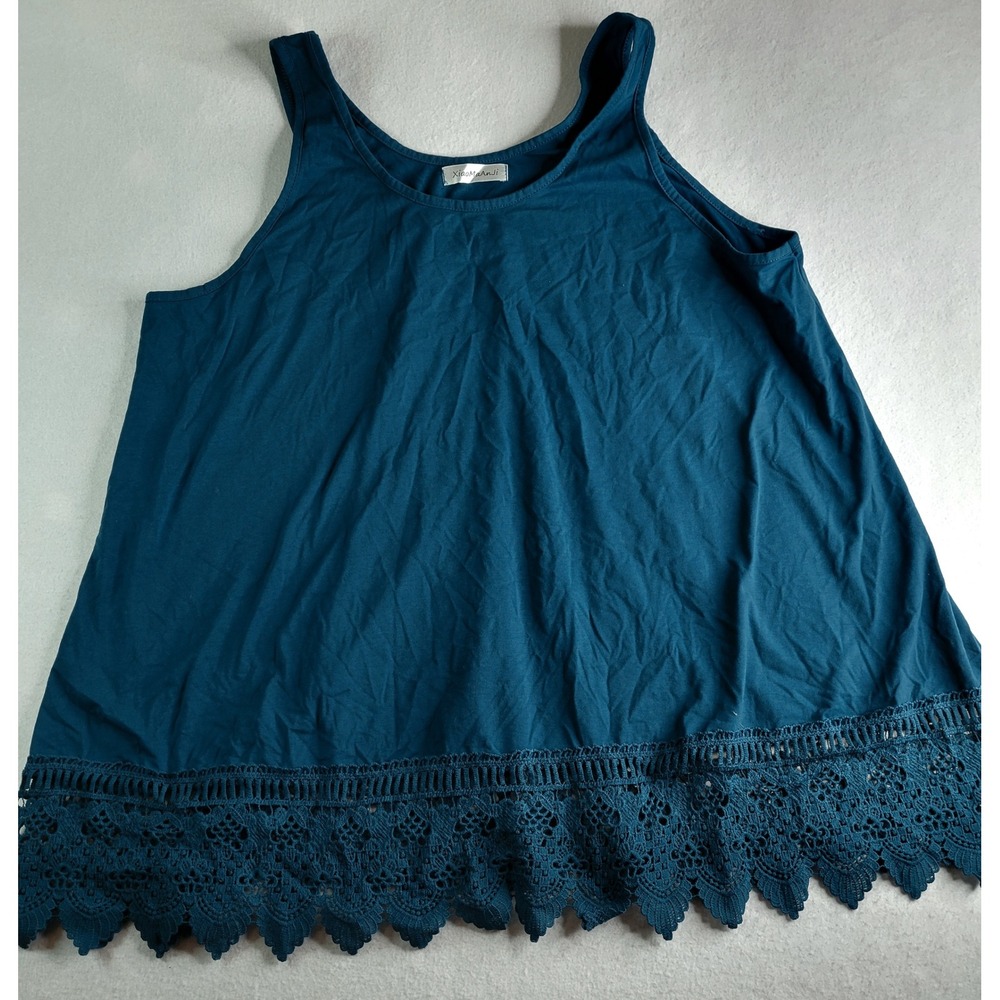XiaoMaAnji Teal Blue Crochet Lace Trim Tank Top Womens 2X Sleeveless Scoop Neck